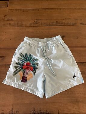 Jordan Light Blue Palm Tree Basketball Swim Trunks